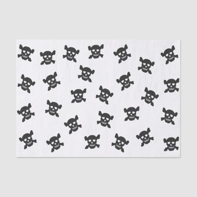 Papel De Seda Crânio preto e Crossbones no branco (Frente )