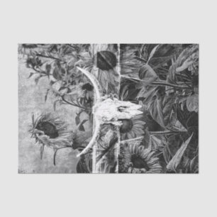 Papel De Seda Crânio Russo Negro E Branco Floral