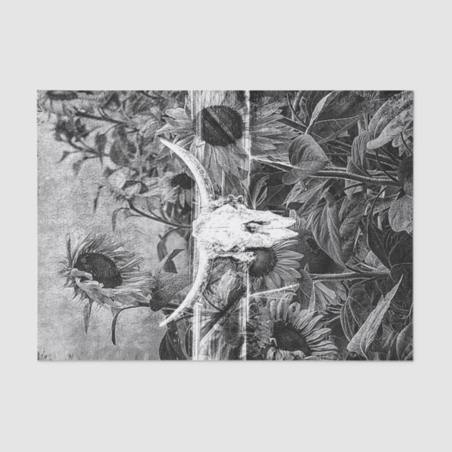 Papel De Seda Crânio Russo Negro E Branco Floral (Frente )