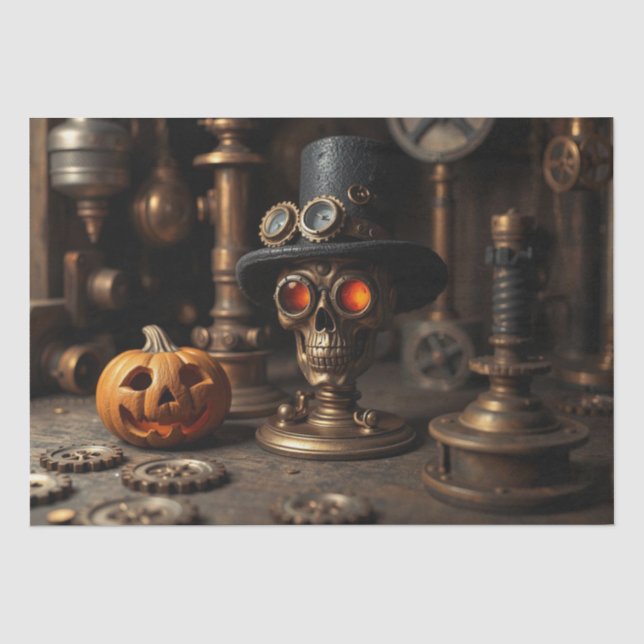 Papel De Seda Crânio Steampunk de Halloween (Frente )