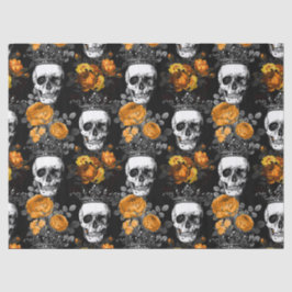 Papel De Seda Crânios Cortados com Decoupage de Rosas Laranja