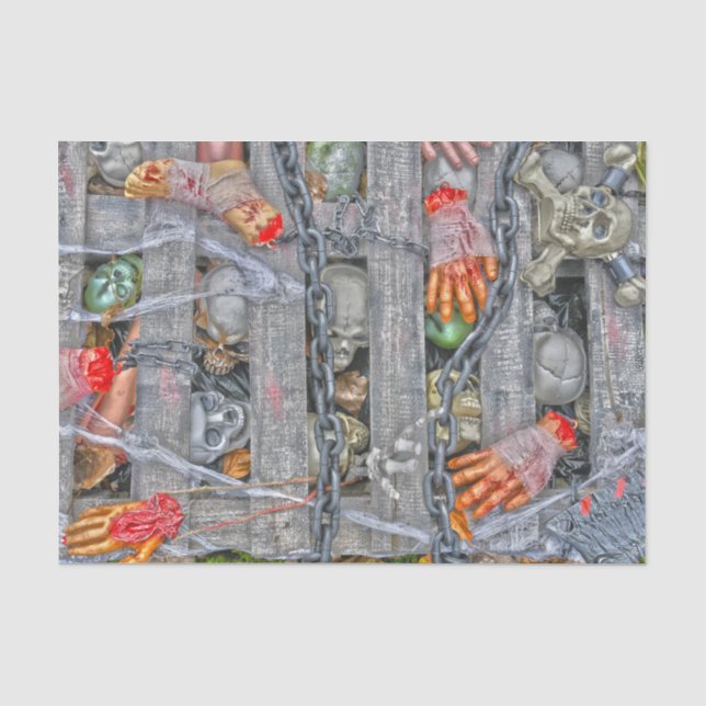 Papel De Seda Crânios de Halloween Gótico Correntes e Partes do  (Frente )