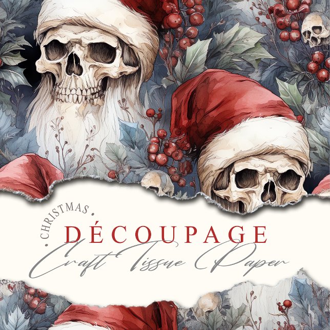 Papel De Seda Crânios de Natal gótico em Red Santa Hats (Get creative this Christmas with this gothic Santa in Christmas hats.)