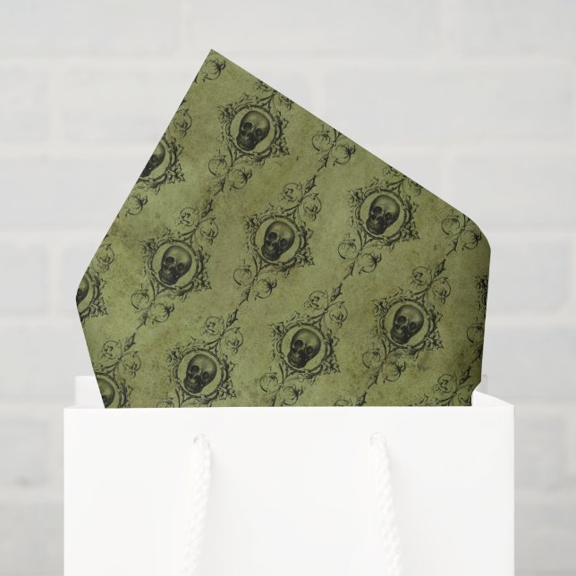 Papel De Seda Crânios de Vintage Verde (Sacola de presentes)