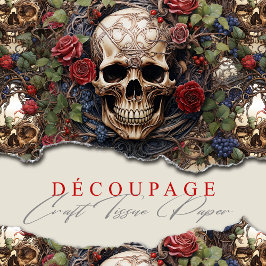 Papel De Seda Crânios e Rosas Gótica Floral Azul