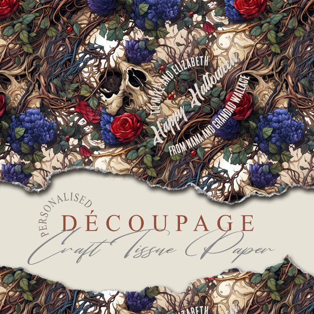 Papel De Seda Crânios Florais Rosas Flores Azuis Gótica (Criador carregado)