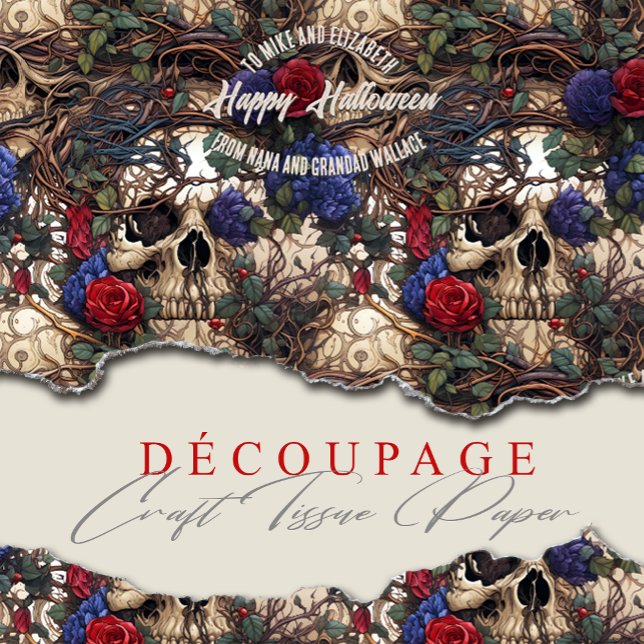 Papel De Seda Crânios Florais Rosas Flores Azuis Gótica (Criador carregado)