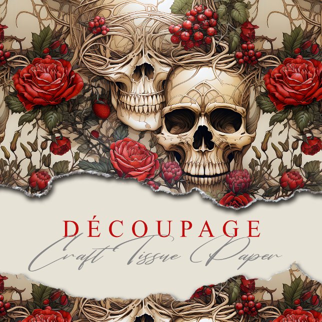 Papel De Seda Crânios Florais Rosas vermelhas Gótica (Criador carregado)