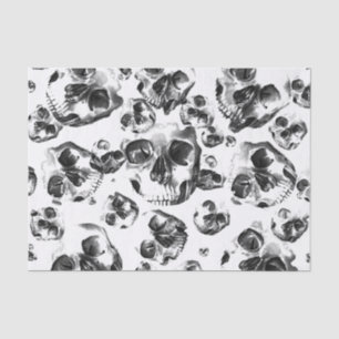 Papel De Seda Crânios Preto e Branco Padrão de Arte de Caveira E