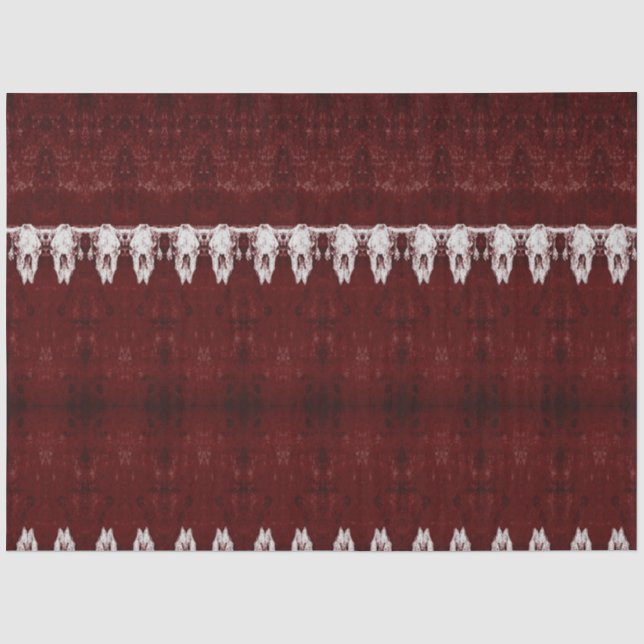 Papel De Seda Cravo Tribal Ocidental Vermelho Padrão Touro Crâni (Frente )