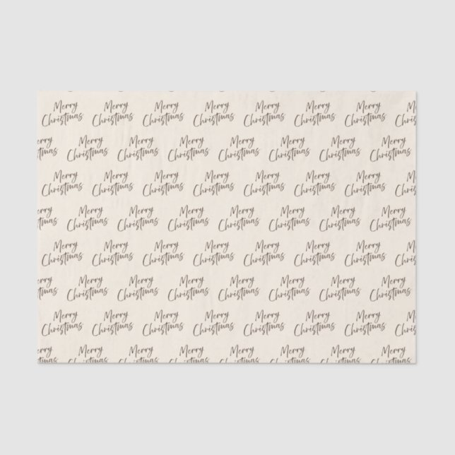 Papel De Seda Cream Brown Elegant Script Feliz Natal (Frente )