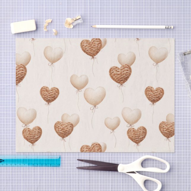 Papel De Seda Cream Brown Heart Balloons Love in the Air (Arte )