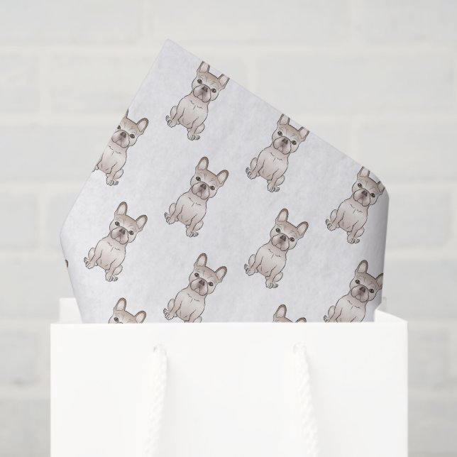 Papel De Seda Cream Frenchie Cartoon Dog Patterno (Sacola de presentes)