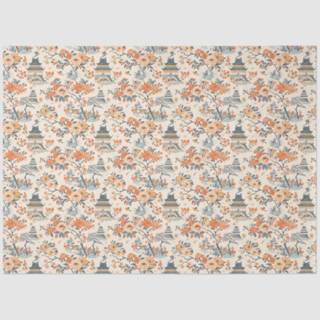 Papel De Seda Cream Orange Floral House Chinoiserie (Frente )