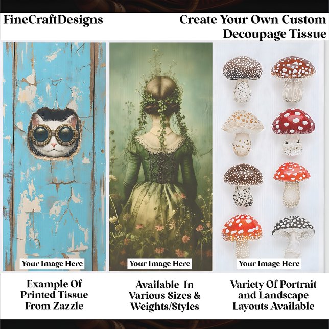 Papel De Seda Create Your Own Custom 3 Photo Portrait Decoupage (Criador carregado)