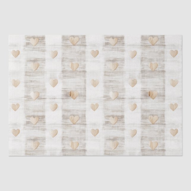 Papel De Seda Creme Branco Bege Boho Corações Chá de Noiva  (Frente )