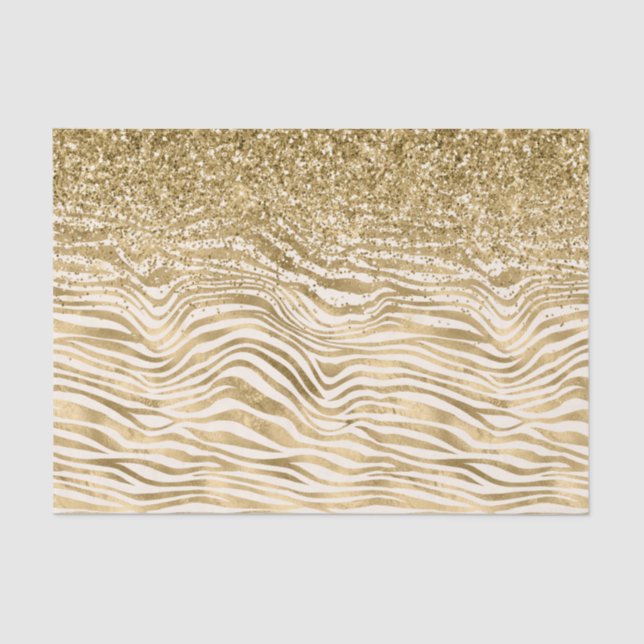 Papel De Seda Creme Dourado Glitzy Impressão Zebra      (Frente )