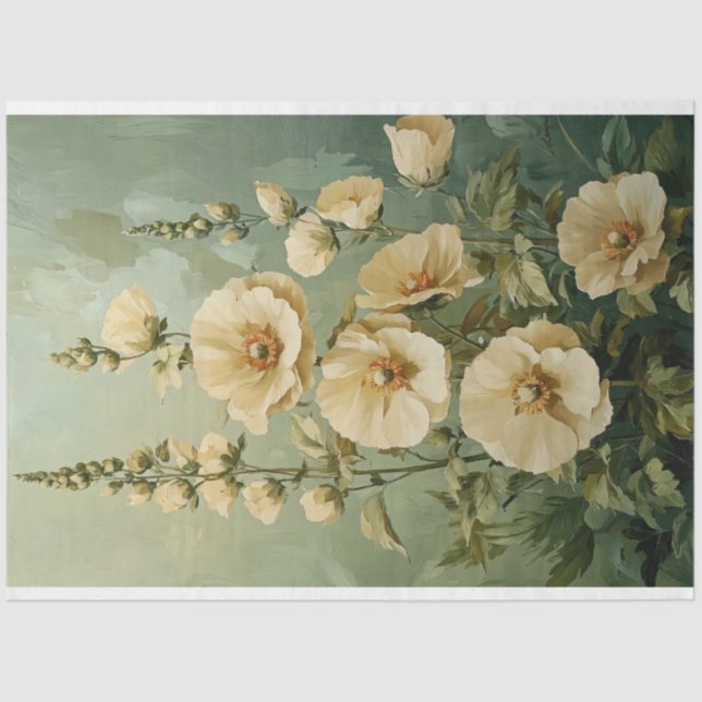 Papel De Seda Creme Florals sobre fundo verde (Frente )