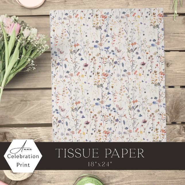 Papel De Seda Creme Marfim Boho Aquarela Flor Silvestre (Criador carregado)
