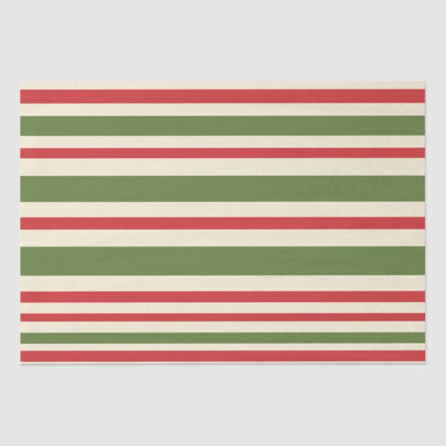 Papel De Seda Creme Verde Vermelho com Padrão de Natal de Faixa  (Frente )