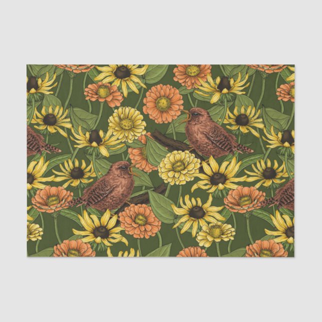 Papel De Seda Crenças e flores em verde (Frente )