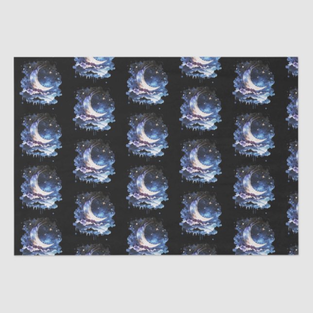 Papel De Seda Crescent Moon Stars Celestial Black Halloween (Frente )