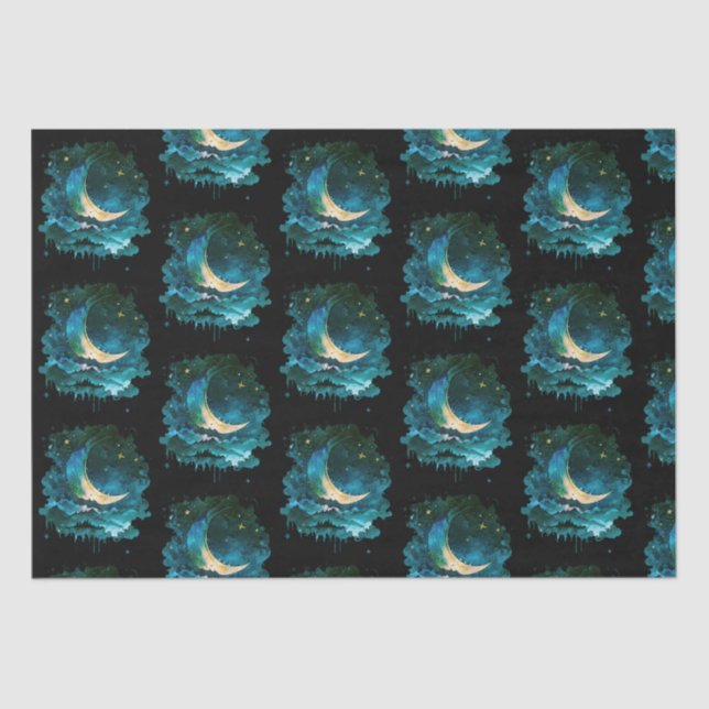 Papel De Seda Crescent Moon Stars Celestial Black Halloween (Frente )