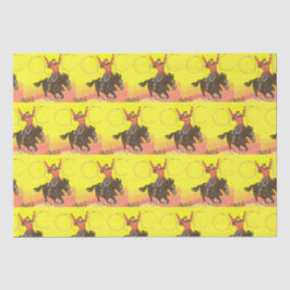 Papel De Seda Criança Cowboy em Cavalo com Cordas na Cena S.W.