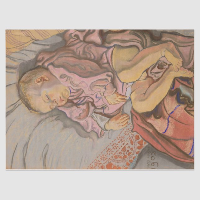 Papel De Seda Criança jovem dormindo em um Travesseiro (Frente )