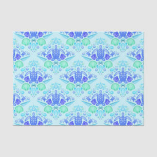 Papel De Seda Crianças Cachorosas Tartaruga do Mar Azul Tropical