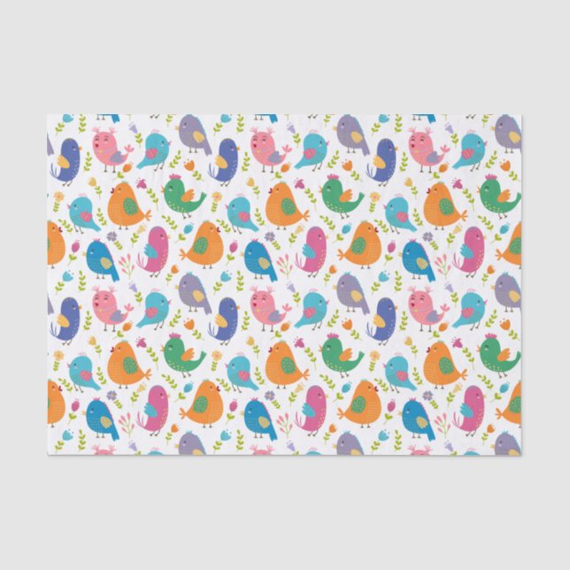 Papel De Seda Crianças Pássaros Coloridos Bonitos Tweetando (Frente )