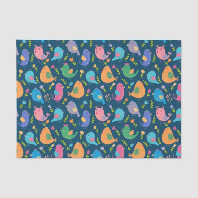 Papel De Seda Crianças Pássaros Fofos Cantando Pássaros Colorido (Frente )