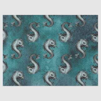 Papel De Seda Criaturas do Mar como Peixes na Decoupage Verde/Te