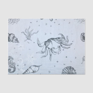 Papel De Seda Criaturas do Mar de Praia do Natal Costeiro Azul