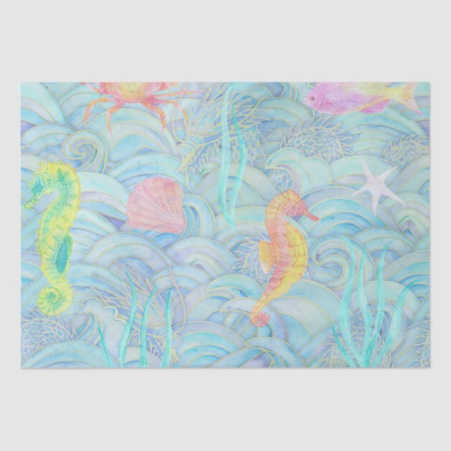 Papel De Seda Criaturas do Mar Submarino Cóta de Natal Costeiro (Frente )