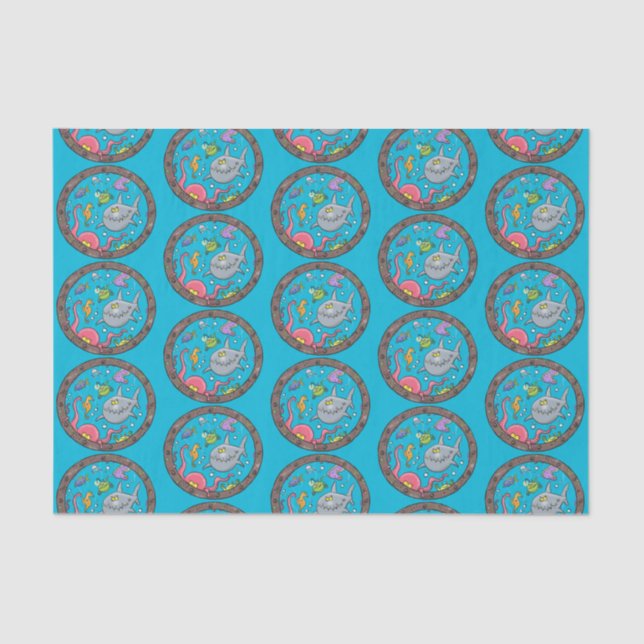 Papel De Seda Criaturas marinhas engraçadas desenho de desenhos  (Frente )