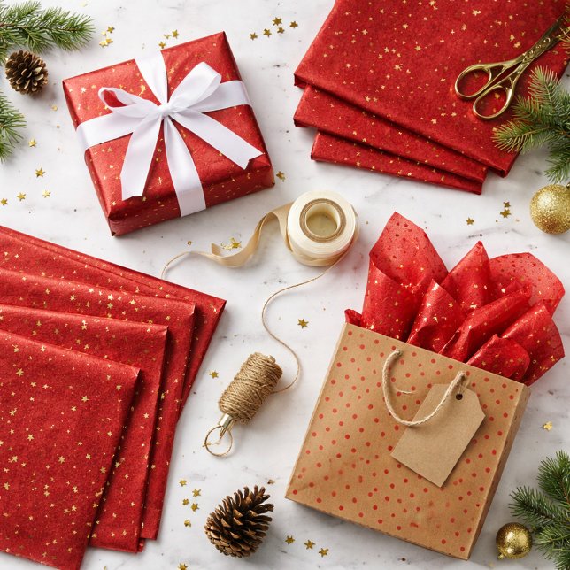 Papel De Seda Crimson Nightfall Gold Star Illustration (Criador carregado)