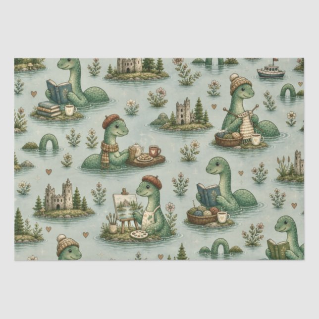 Papel De Seda Críptidos Aconchegantes Nessie Monstro do Lago Nes (Frente )