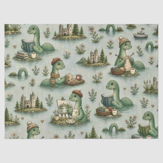 Papel De Seda Críptidos Aconchegantes Nessie Monstro do Lago Nes (Frente )