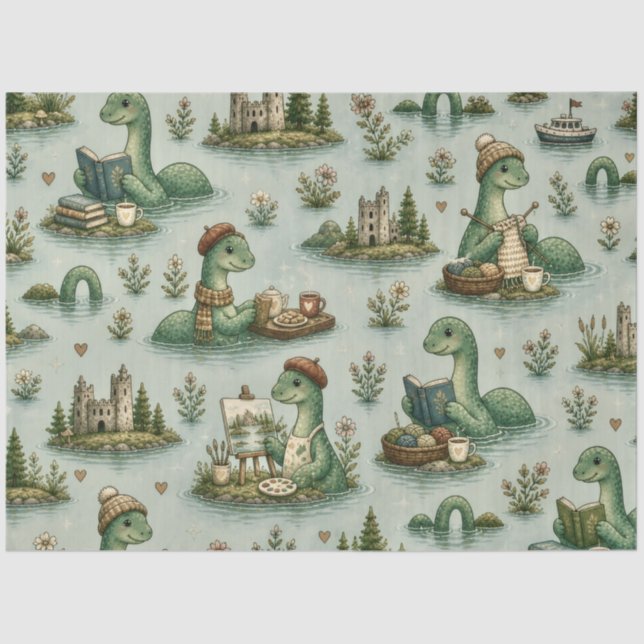 Papel De Seda Críptidos Aconchegantes Nessie Monstro do Lago Nes (Frente )