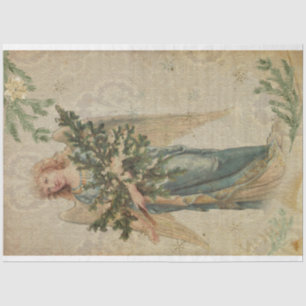 Papel De Seda Cristmas Vintage Angel segurando árvore de Natal