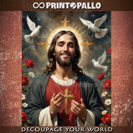 Papel De Seda Cristo de Jesus ascendente com flores e pombas sag