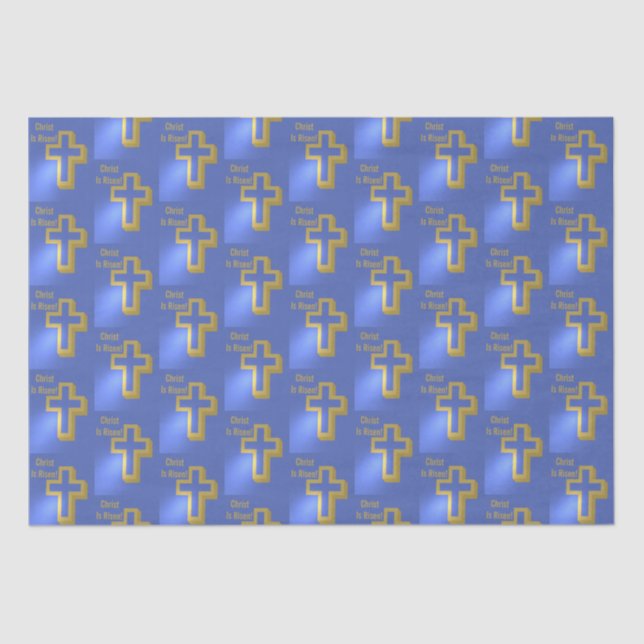 Papel De Seda Cristo é Risen Holiday Patteray Ouro Cross Blue (Frente )