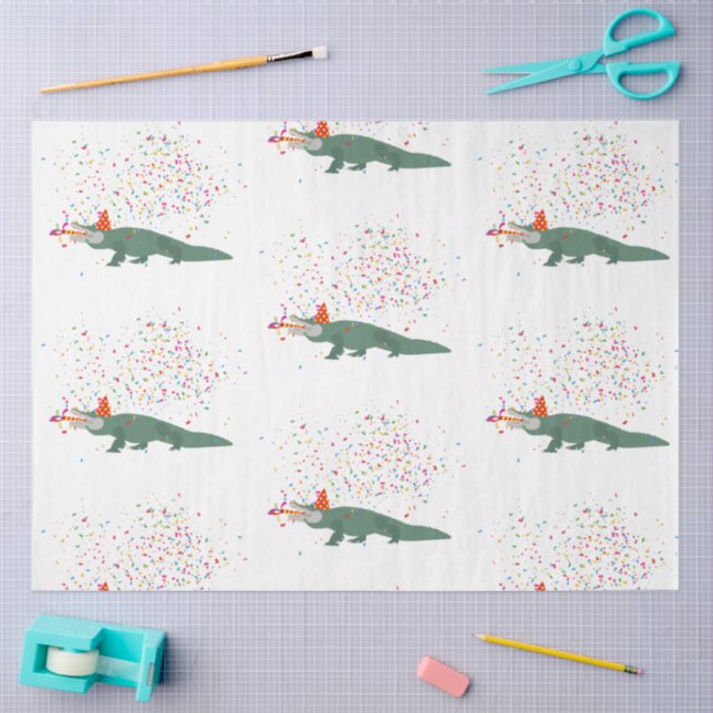 Papel De Seda Crocodilo de Alligador - Animais com Festa (Arte )