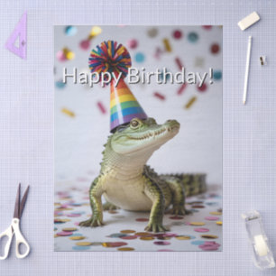 Papel De Seda Crocodilo Usando um Chapéu de Aniversário com List