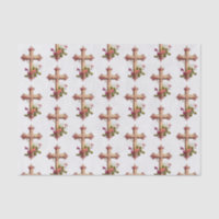 Cruz Elegante de Madeira com Flores Rosa Patterada