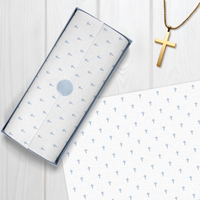 Papel De Seda Cruzes - Azul Claro (Crosses - Light Blue Tissue Paper)