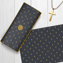 Papel De Seda Cruzes - Mostarda Faux Dourada no Grafite