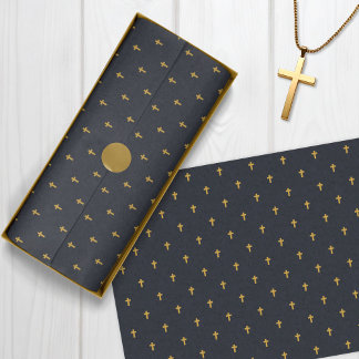 Papel De Seda Cruzes - Mostarda Faux Dourada no Grafite