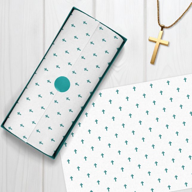Papel De Seda Cruzes - Turquesa Teal (Crosses - Teal Turquoise Tissue Paper)